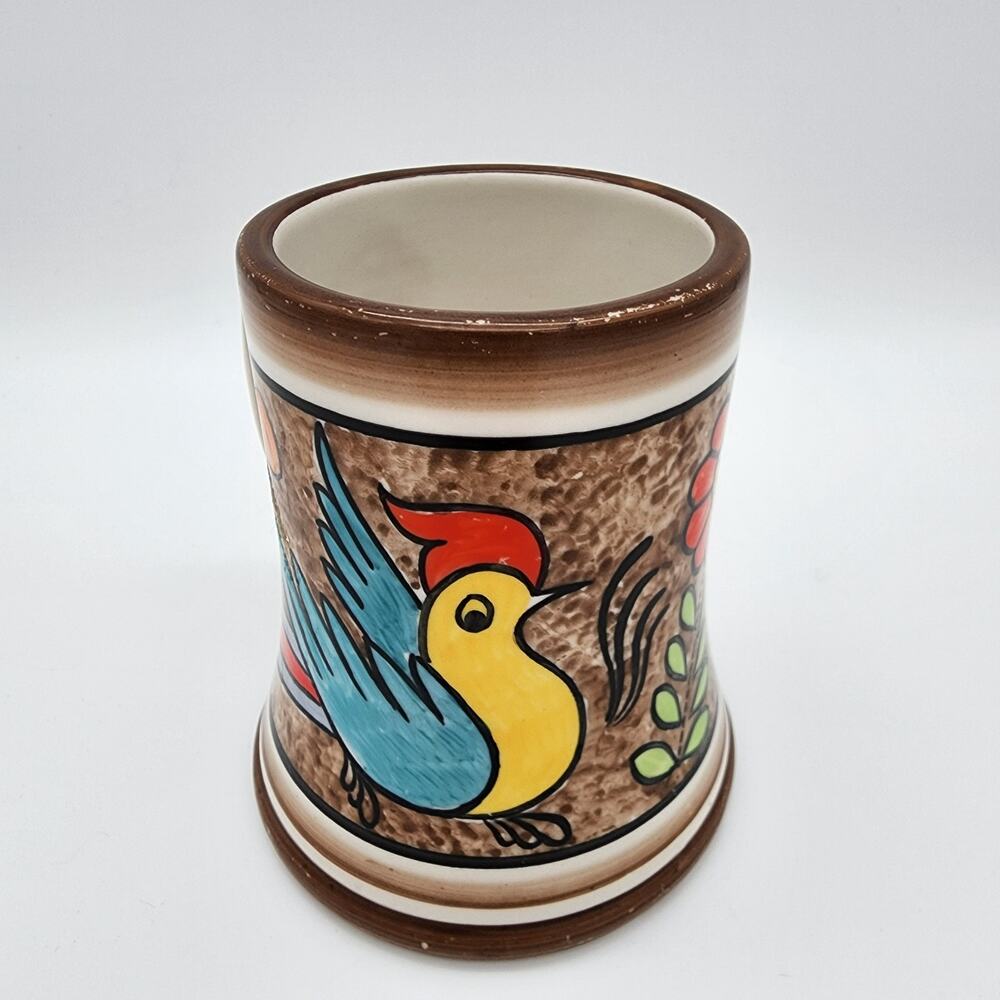 Vintage Bird Motif Coffee Mug Folk Art Hand Painted Colorful Cuernavaca Mexican - Picture 5 of 9